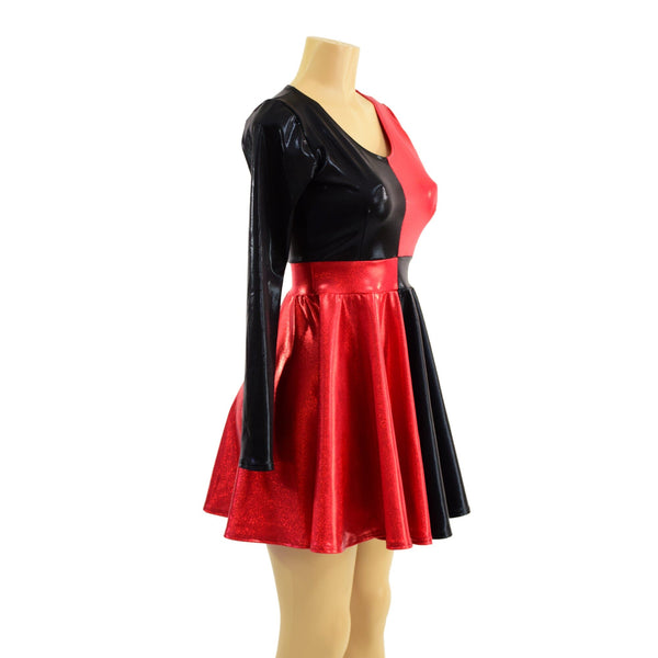 Harlequin Red and Black Long Sleeve Skater Dress - 4