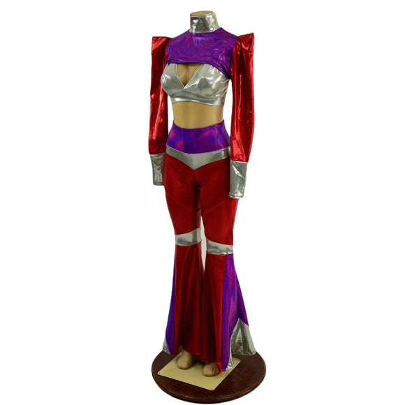 3PC Aquarius Solar Flares, Starlette Bralette, and Color Blocked Bolero Set - Coquetry Clothing
