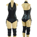 Backless Halter Style Lace Up Romper and Knee Pad Covers Set - 1