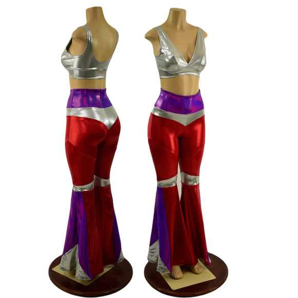 3PC Aquarius Solar Flares, Starlette Bralette, and Color Blocked Bolero Set - Coquetry Clothing