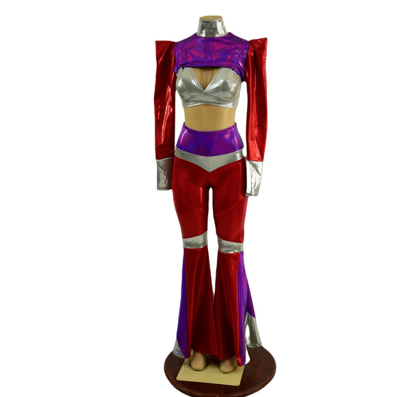 3PC Aquarius Solar Flares, Starlette Bralette, and Color Blocked Bolero Set - Coquetry Clothing