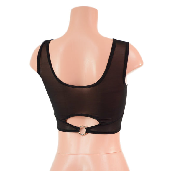 Sheer Black Mesh High Or Low Reversible Cutout Oring Mini Crop