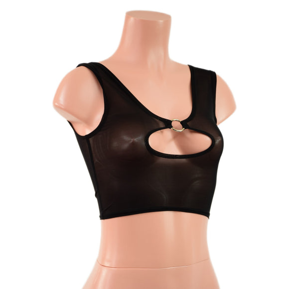 Sheer Black Mesh High Or Low Reversible Cutout Oring Mini Crop