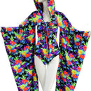 UV Glow Sonic Bloom Kimono Sleeve Romper with Plunging V Laceup Neckline - Coquetry Clothing