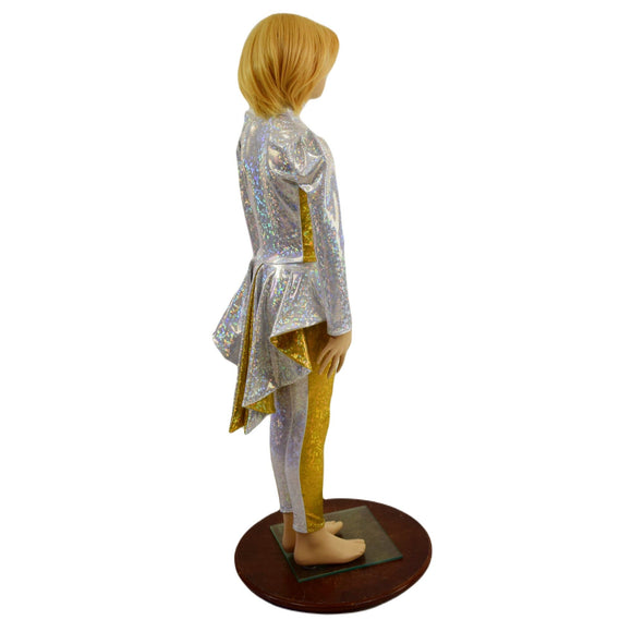 Kids 2PC Royalty Top and Leggings Outfit in Gold and White Holographic - Coquetry Clothing