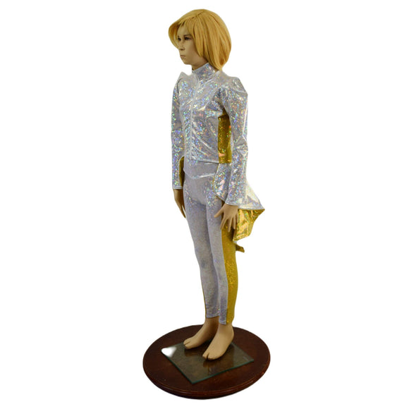 Kids 2PC Royalty Top and Leggings Outfit in Gold and White Holographic - Coquetry Clothing