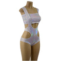 Flashbulb Holographic Hipnotic Suspender Romper and 6" Mini Strapless Crop Top - 4