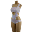 Flashbulb Holographic Hipnotic Suspender Romper and 6" Mini Strapless Crop Top - 5