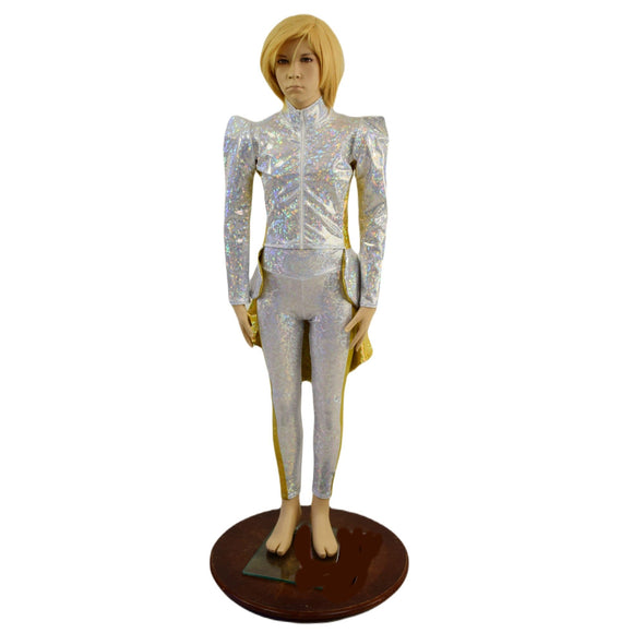 Kids 2PC Royalty Top and Leggings Outfit in Gold and White Holographic - Coquetry Clothing