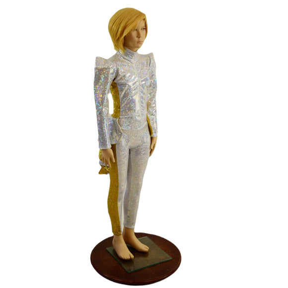 Kids 2PC Royalty Top and Leggings Outfit in Gold and White Holographic - Coquetry Clothing