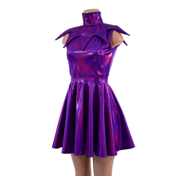2PC Grape Holographic Sleeveless Skater Dress with Elf Collar