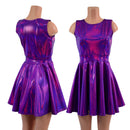 Grape Holographic Cap Sleeve Skater Dress with Crew Neckline-1