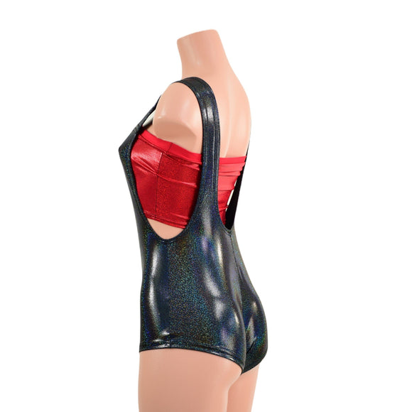 Black Holographic Suspender Overall Romper with Boy Cut Leg (top sold separately) - Coquetry Clothing