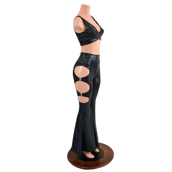 High Waist Solar Flares with Triple Cutouts and O-rings and Matching Starlette Bralette Set - Coquetry Clothing