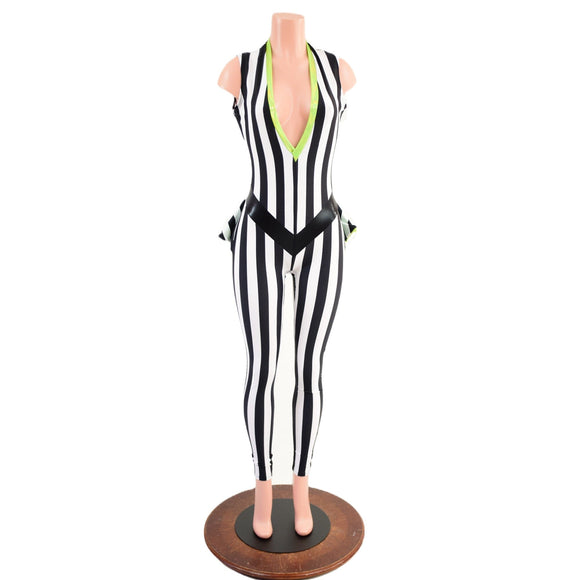 Plunging V Catsuit with Ruffle Rump and V Front Waistband - Coquetry Clothing