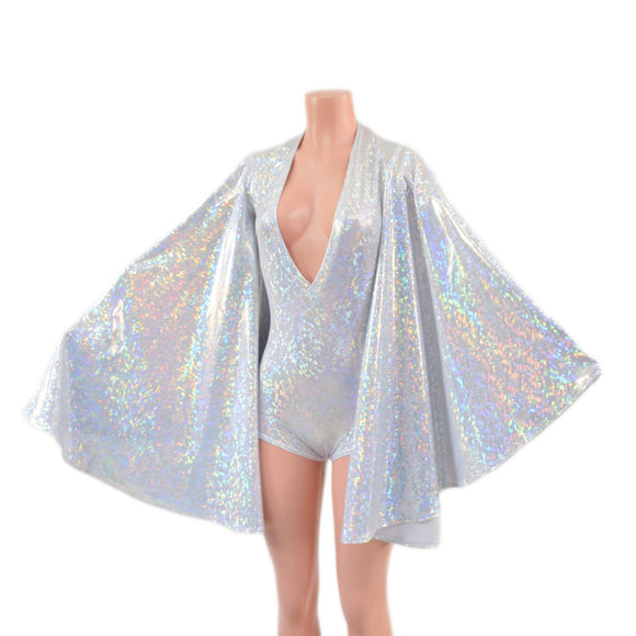 Plunging V Neck White Kaleidoscope Romper with Boy Cut Leg