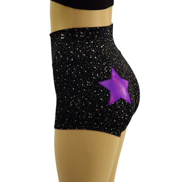 Star Noir High Waist Shorts with Grape Holo Star on Left Cheek - 2