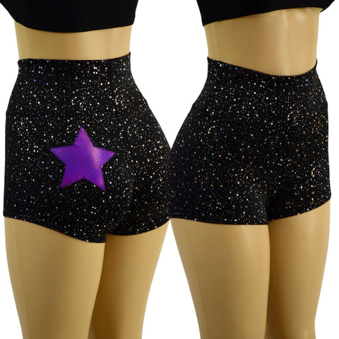 Star Noir High Waist Shorts with Grape Holo Star on Left Cheek - Coquetry Clothing