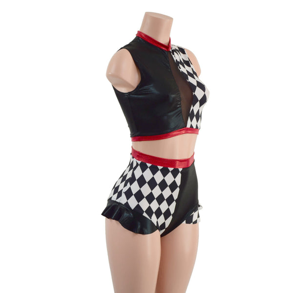 2PC Inset Keyhole Top and Siren Shorts with Ruffled Hips - 3