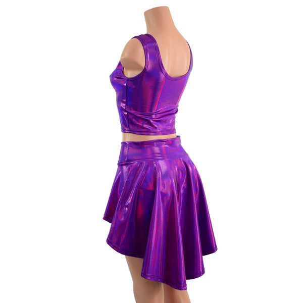 Grape Holographic 3PC Rave Skirt, Shorts & Top Set - 3