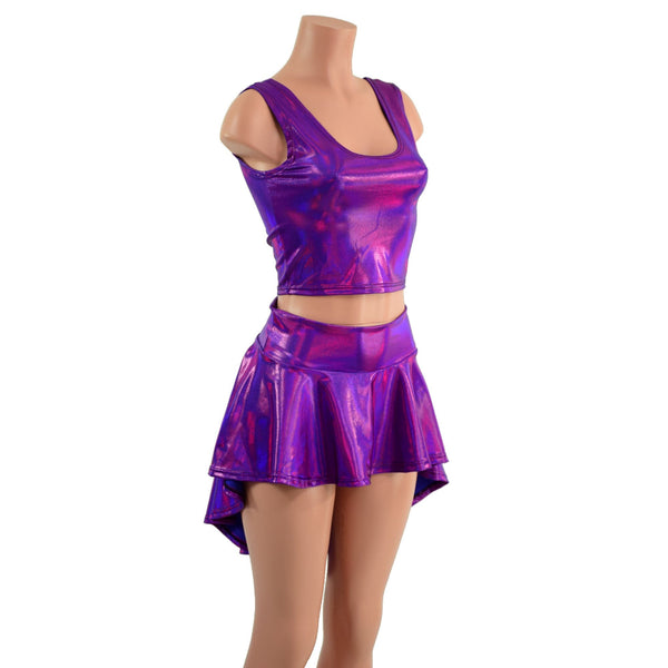 Grape Holographic 3PC Rave Skirt, Shorts & Top Set - 2