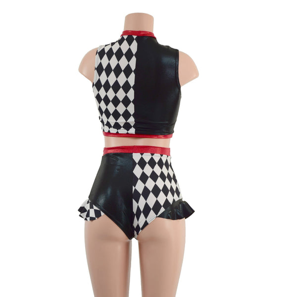 2PC Inset Keyhole Top and Siren Shorts with Ruffled Hips - 4