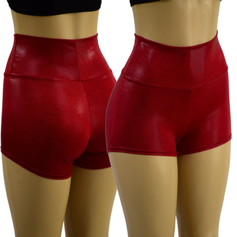 Coagulant Red Metallic High Waist Shorts READY to SHIP - Coquetry Clothing