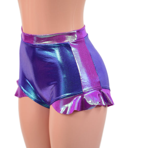 High Waist Siren Shorts with Hip Ruffles, Side Panels and Waistband