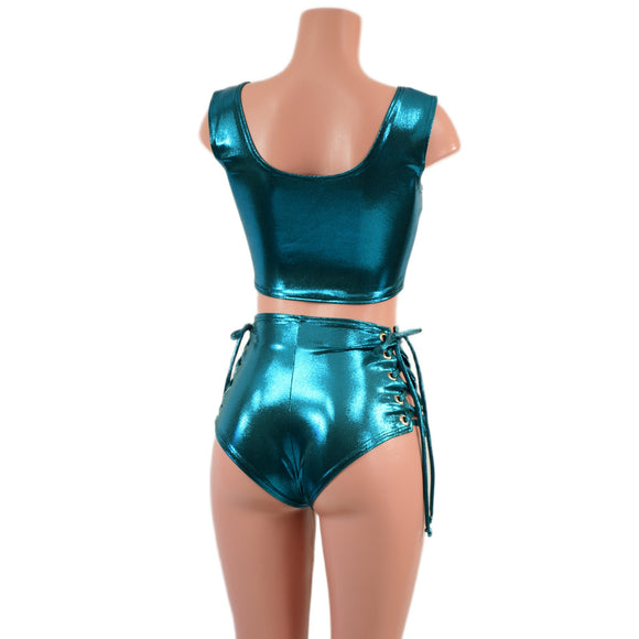 2PC Laceup Mini Crop Tank and Laceup High Waist Siren Shorts Set