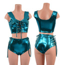 2PC Laceup Mini Crop Tank and Laceup High Waist Siren Shorts Set-1