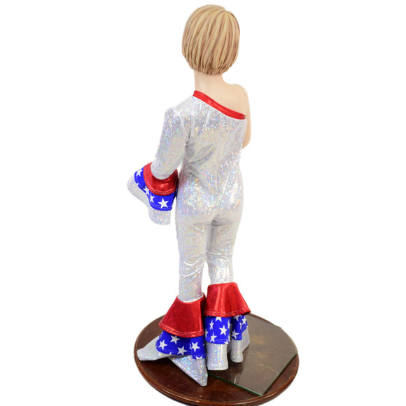 Kids Asymetrical Triple Ruffle One Shoulder Bell Bottom Catsuit