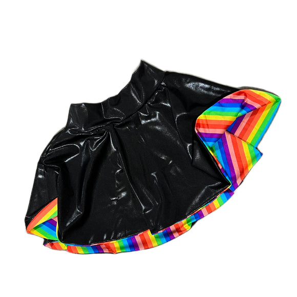 15" Circle Cut Flip Skirt in Black Mystique and Rainbow Stripe