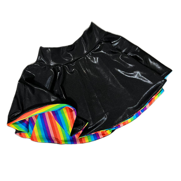 15" Circle Cut Flip Skirt in Black Mystique and Rainbow Stripe