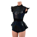 Black Holographic Romper with Mini Tux Back Tails-2