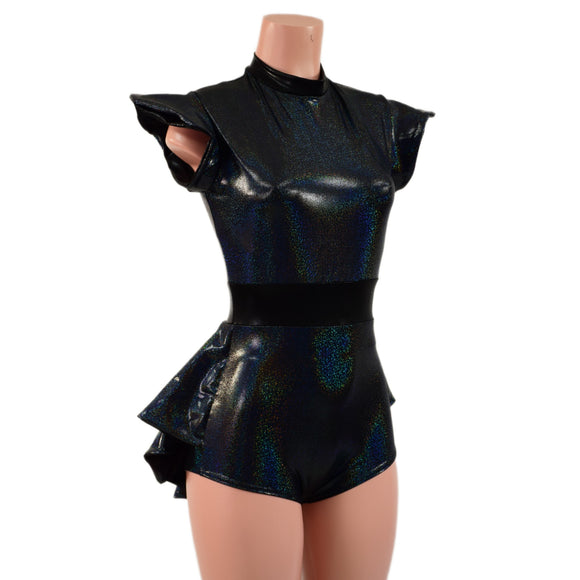 Black Holographic Romper with Mini Tux Back Tails