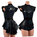 Black Holographic Romper with Mini Tux Back Tails-1