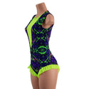 Neon Melt Trapeze Romper with Mesh Lined Plunging V Neckline - 2