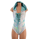 Laceup Romper with Plunging V neckline, Hood, and Hip Arcs - 1