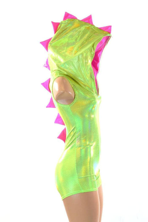 Ready to Ship Green & Pink Holographic Dragon Romper Small - Coquetry Clothing