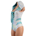 Laceup Romper with Plunging V neckline, Hood, and Hip Arcs - 2
