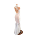 White Mesh Backless Puddle Train Gown with Snap Back Collar and Laceup Sides - 4