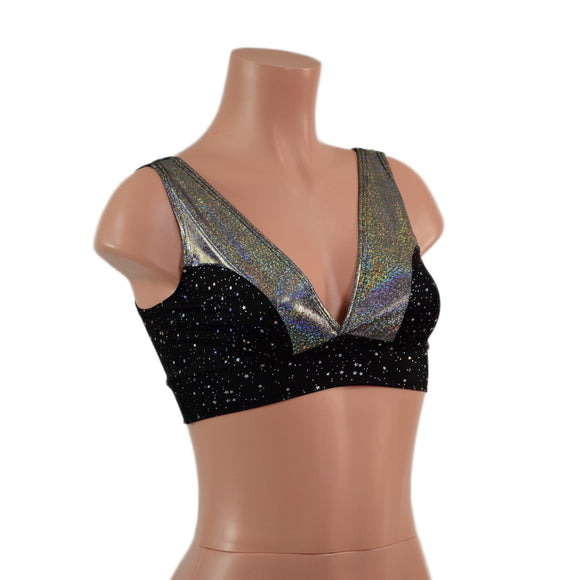 Star Noir Starlette Bralette with Silver Holographic Straps