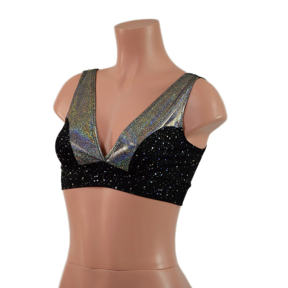 Star Noir Starlette Bralette with Silver Holographic Straps