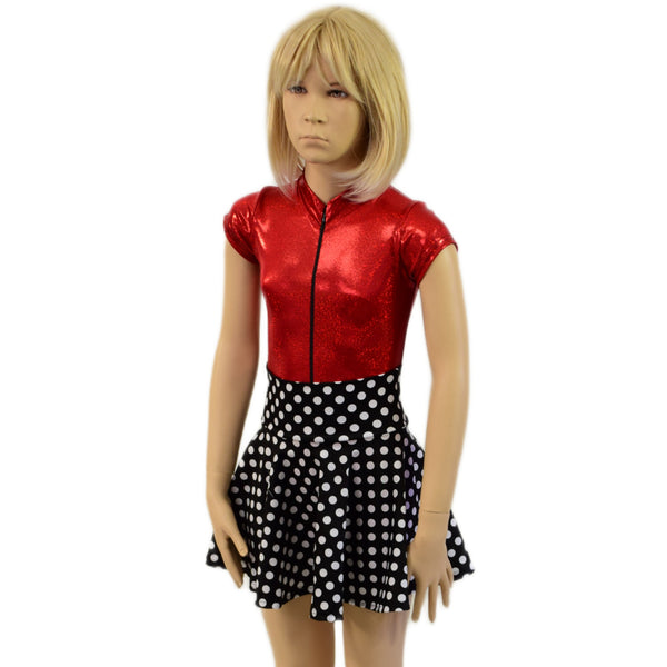 Kids Red Sparkly Romper and Polka Dot Skirt Set - 9