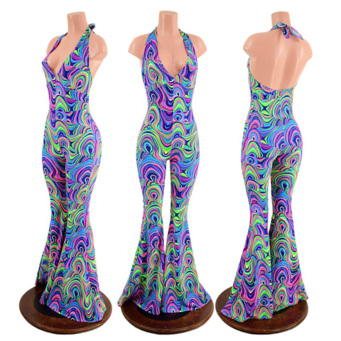 Monroe Halter Catsuit with Solar Flare Leg in Glow Worm - Coquetry Clothing