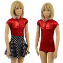 Kids Red Sparkly Romper and Polka Dot Skirt Set - 1