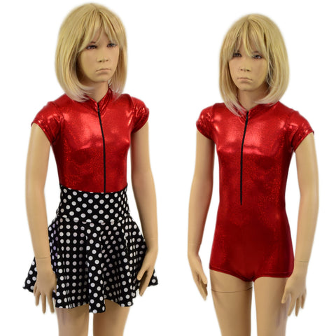 Kids Red Sparkly Romper and Polka Dot Skirt Set