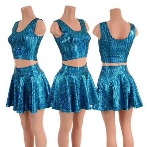 Aquamarine Mermaid Scale 15" Circle Cut Skirt OR Top READY to SHIP - Coquetry Clothing