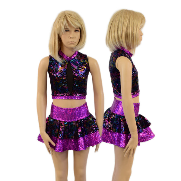 Kids 2PC Double Ruffle Skirt and Keyhole Top Set - 5