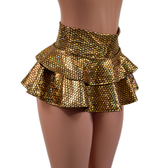 10" Ultra Mini Double Tiered Mini Skirt in Gold Fish Scale